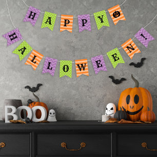 Happy Halloween Oranje Paars Green Patterned Vlaggetjes