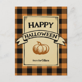Happy Halloween oranje plaid Briefkaart