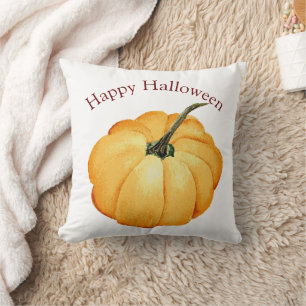 Happy Halloween oranje pompoenretro-waterverf Kussen