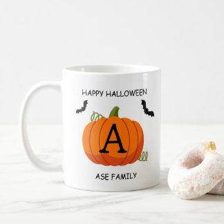 Happy Halloween Oranje Pumpkin Aangepast Initiaal Koffiemok