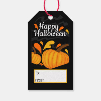 Happy Halloween Oranje Pumpkin Black Achtergrond Cadeaulabel