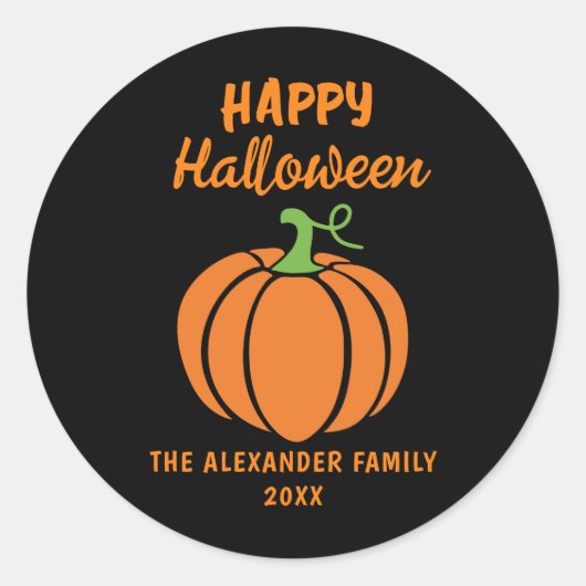 Happy Halloween Oranje Pumpkin Black Ronde Sticker (Voorkant)