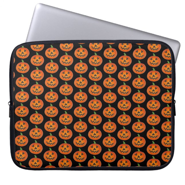 Happy Halloween Oranje Pumpkin Jack o' Lantern Laptop Sleeve (Voorkant)