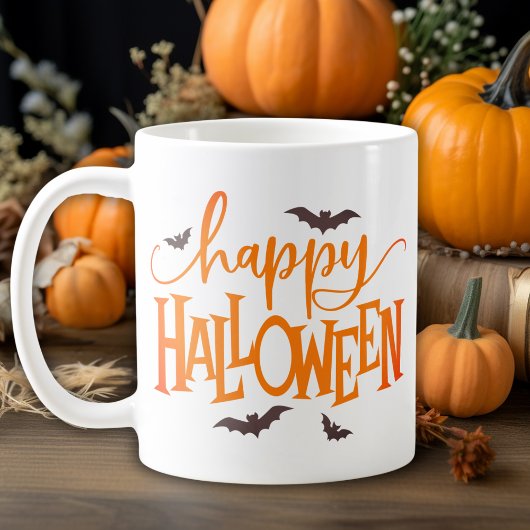 Happy Halloween Oranje Script met Black Bats Koffiemok