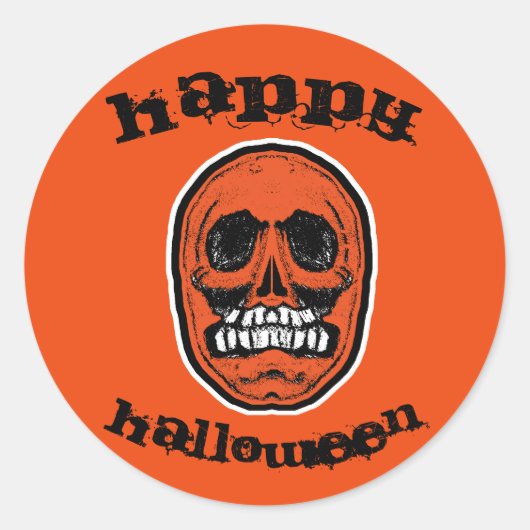 Happy Halloween Oranje Skull Ronde Sticker (Voorkant)