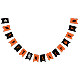Happy Halloween Oranje zwarte schedel spook Vlaggetjes