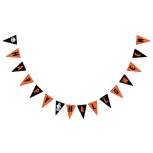Happy Halloween Oranje zwarte schedel spook Vlaggetjes