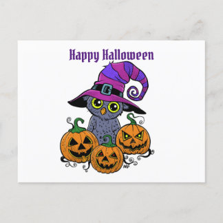 Happy Halloween owl en pompoen, gepersonaliseerd Briefkaart
