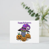 Happy Halloween owl en pompoen, gepersonaliseerd Briefkaart (Staand voorkant)