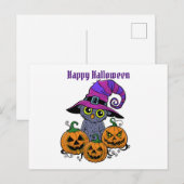 Happy Halloween owl en pompoen, gepersonaliseerd Briefkaart (Voorkant / Achterkant)