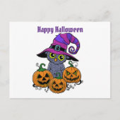 Happy Halloween owl en pompoen, gepersonaliseerd Briefkaart (Voorkant)