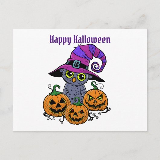 Happy Halloween owl en pompoen, gepersonaliseerd Briefkaart (Voorkant)