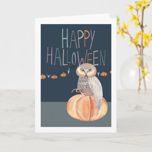 Happy Halloween Owl op Pumpkin Kaart (Gele Bloem)