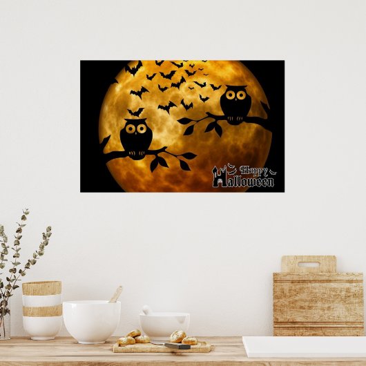 Happy Halloween Owls and Bats Poster (Keuken)
