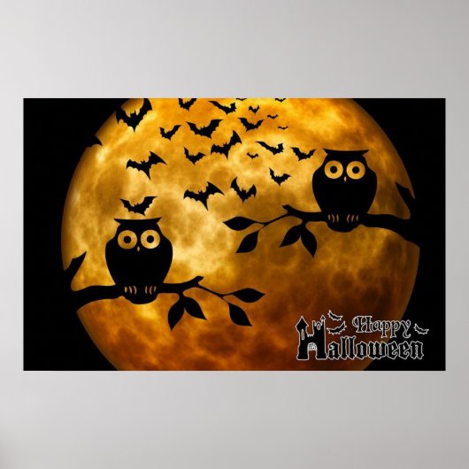 Happy Halloween Owls and Bats Poster (Voorkant)