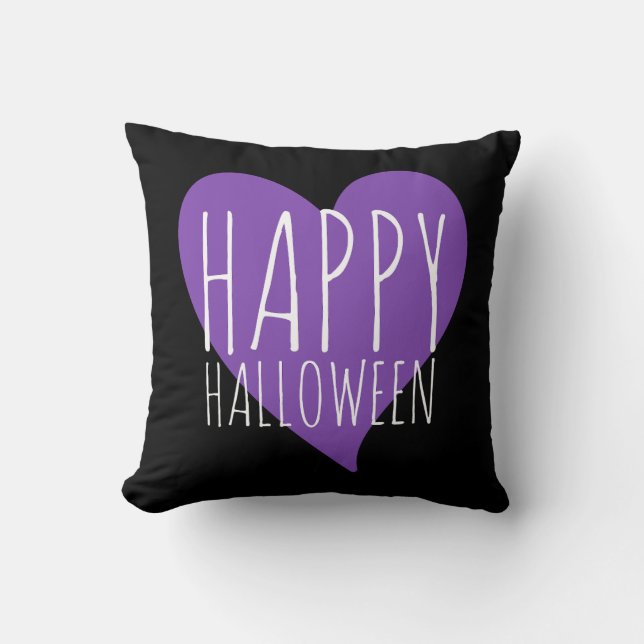 Happy Halloween Paarse Hart Black & Grey Stripes Kussen (Voorkant)