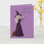 Happy Halloween Paarse heks Kaart (Gele Bloem)