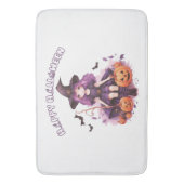 Happy Halloween Paarse heks pompoenen & vleermuize Badmat (Voorkant Verticaal)