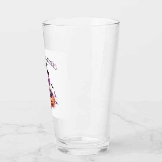 Happy Halloween Paarse heks pompoenen & vleermuize Glas (Links)