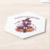 Happy Halloween Paarse heks pompoenen & vleermuize Kartonnen Onderzetters (Schuin)