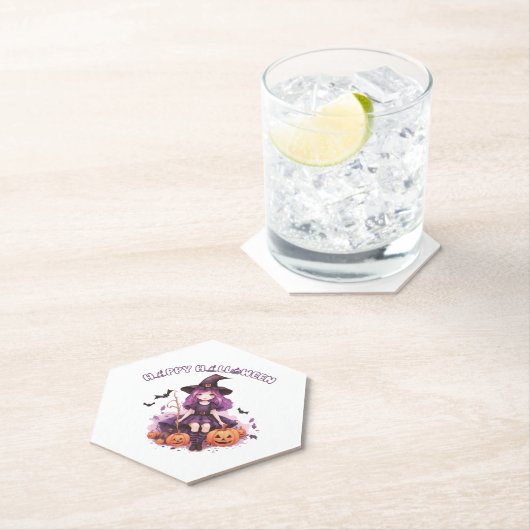 Happy Halloween Paarse heks pompoenen & vleermuize Kartonnen Onderzetters (Insitu)