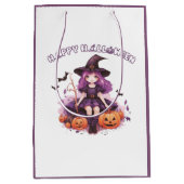 Happy Halloween Paarse heks pompoenen & vleermuize Medium Cadeauzakje (Voorkant)
