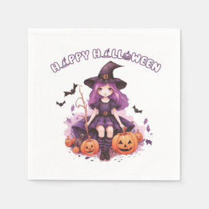 Happy Halloween Paarse heks pompoenen & vleermuize Servet