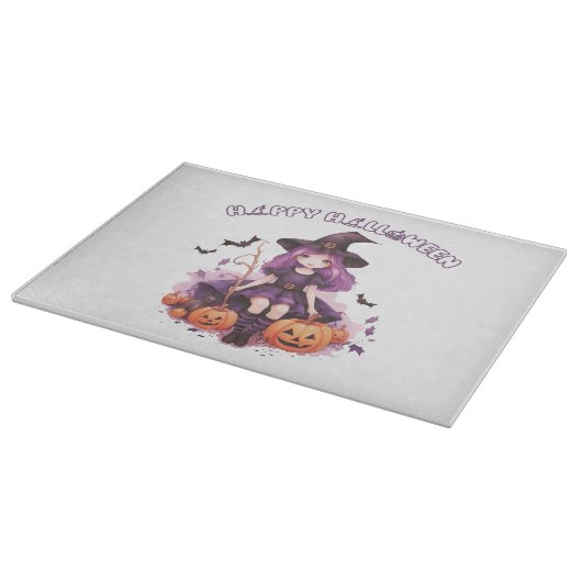 Happy Halloween Paarse heks pompoenen & vleermuize Snijplank (Hoek)