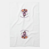 Happy Halloween Paarse heks pompoenen & vleermuize Theedoek (Verticaal)