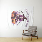 Happy Halloween Paarse heks pompoenen & vleermuize Wandkleed (In Situ (horizontaal))