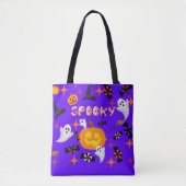 Happy Halloween Paarse Spooky Feest Tote Bag (Voorkant)
