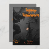 Happy Halloween Party Donker Zwart, Oranje monster Kaart (Voorkant / Achterkant)