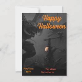 Happy Halloween Party Donker Zwart, Oranje monster Kaart