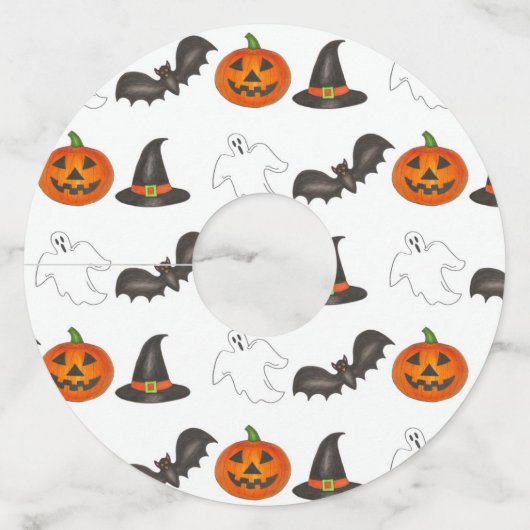 Happy Halloween Party Ghost Bat Pumpkin Witch Wijnglaslabel (Voorkant)