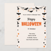 Happy Halloween Party Invitation with Bats, Stars  Kaart (Voorkant / Achterkant)