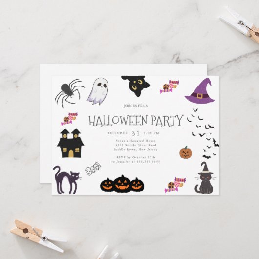 Happy Halloween Party Kaart (Voorkant / Achterkant in situ)