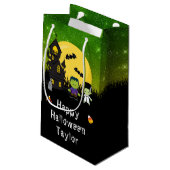 Happy Halloween Party Monsters Green Klein Cadeauzakje (Achterkant Gekanteld)
