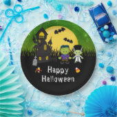Happy Halloween Party Monsters Green Papieren Bordje (Feest)