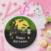 Happy Halloween Party Monsters Green Papieren Bordje (Feest)