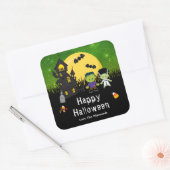 Happy Halloween Party Monsters Green Vierkante Sticker (Envelop)