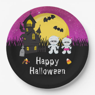 Happy Halloween Party Mummy Pink Papieren Bordje