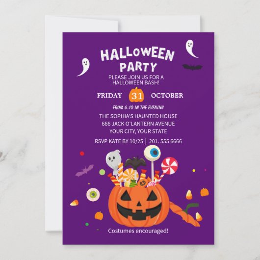 Happy Halloween Party nodiging Kaart (Voorkant)