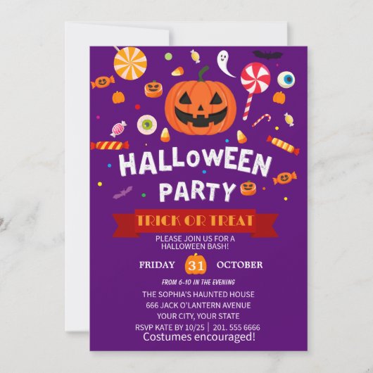 Happy Halloween Party nodiging Kaart (Voorkant)