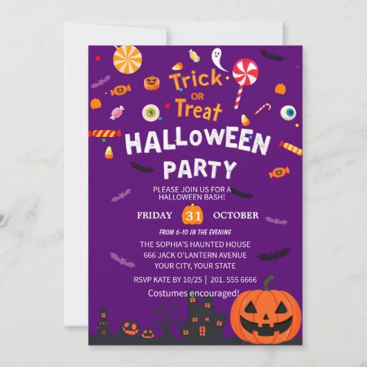 Happy Halloween Party nodiging Kaart (Voorkant)