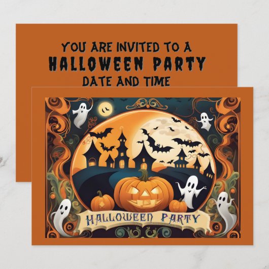Happy Halloween Party nodiging Kaart (Voorkant / Achterkant)