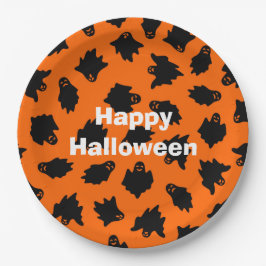 Happy Halloween Party Oranje Ghost Papieren Bordje