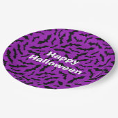 Happy Halloween Party Paars Bat Papieren Bordje (Gekanteld)