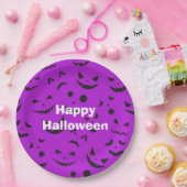 Happy Halloween Party Paars Pumpkin Smile Papieren Bordje (Feest)
