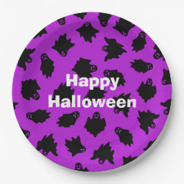 Happy Halloween Party Paarse Ghost Papieren Bordje