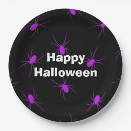 Happy Halloween Party Paarse Spider Papieren Bordje